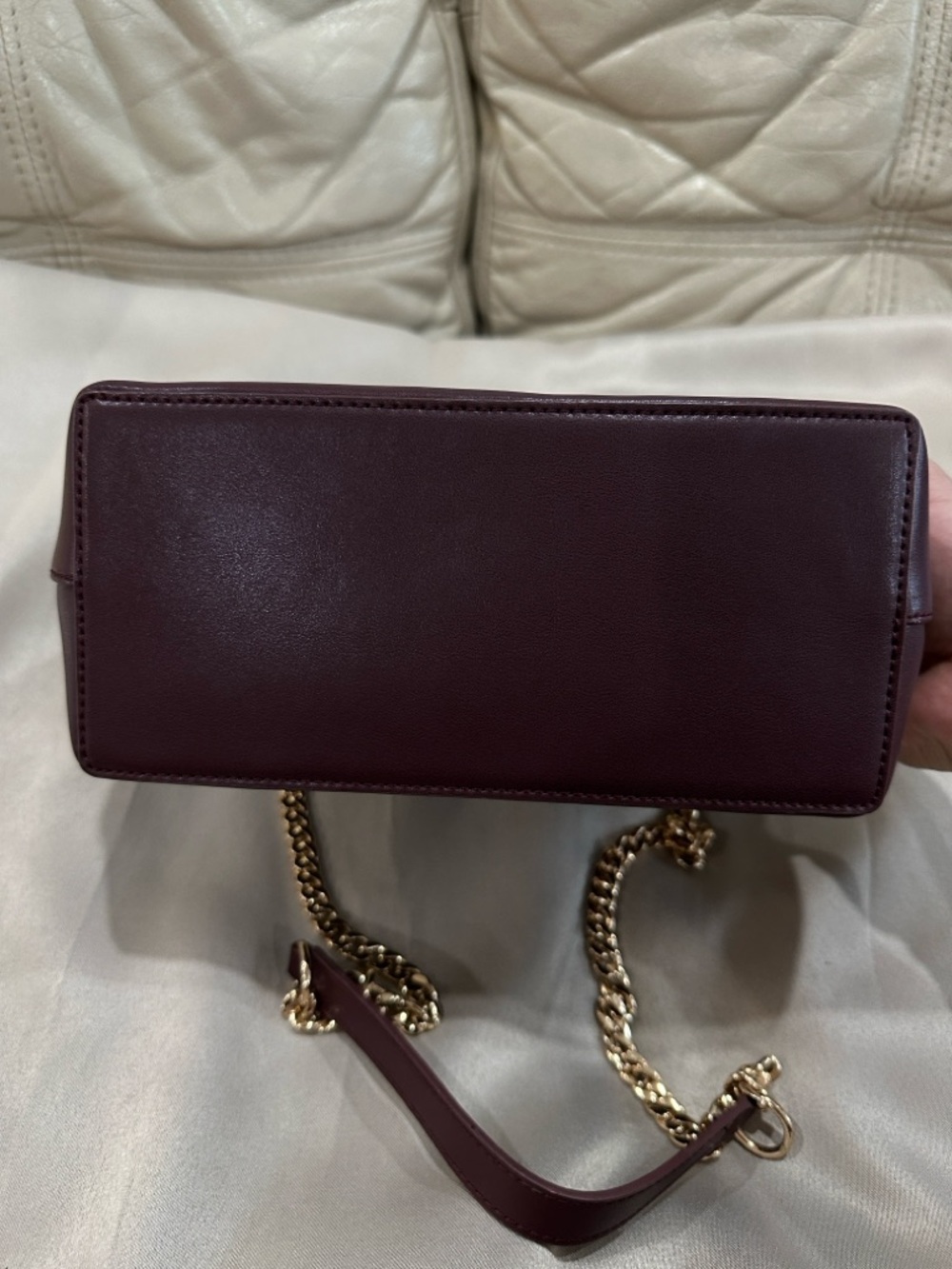 Charriol Burgundy Leather Satchel with Gold Chain Strap - Picture 11 of 15